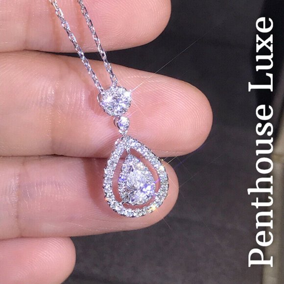 Pear Cut Double Halo Necklace - Picture 2 of 6